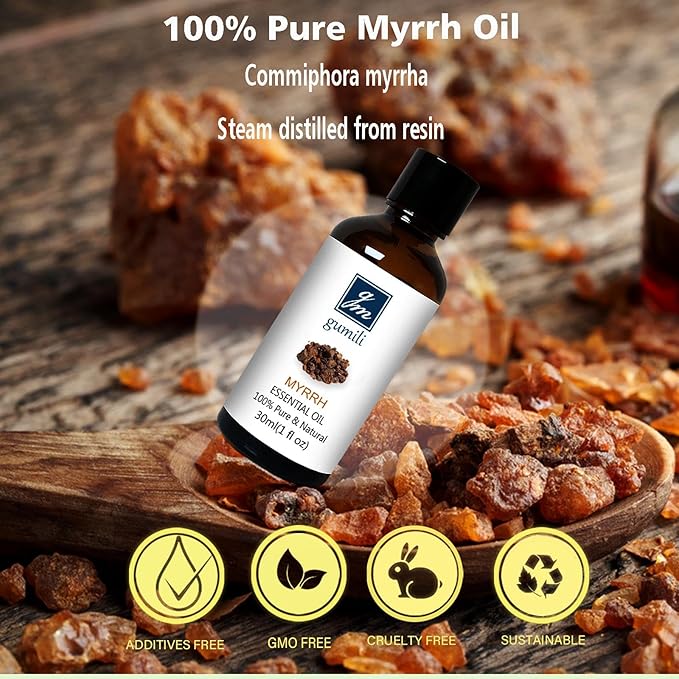 GM Gumili Frankincense and Myrrh Essential Oil Combo Set (2 Pack), 100% Pure Undiluted Essential Oils for Aromatherapy, Massage, Meditation & Skincare