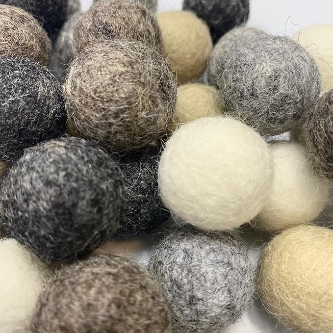 Wildflower by hu hands Weathered Naturals Wool Felt Balls (50) Pom Poms in Neutral Earth Tones for Crafts, Garland, & Decor .8-1 Inch Size | Hand Felted in Nepal 100% NZ Wool | Bag Included