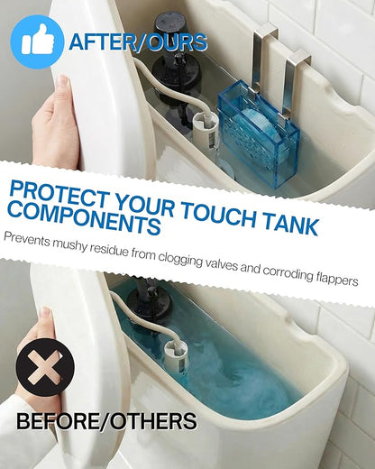 Toilet Tank Cleaning Tablet Holder with Adjustable Stainless Steel Hook – Hanging Dispenser Carrier for Toilet Bowl Cleaners – Prevents Residue Buildup and Tank Damage (Sky Blue, Trumpet)