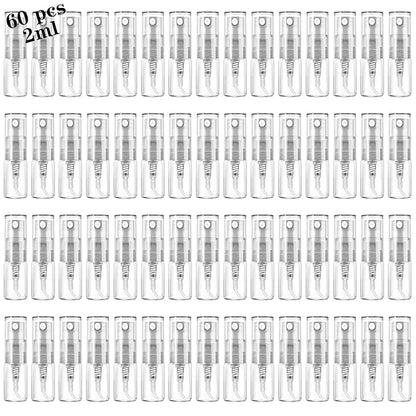 Mini Spray Bottle 2ml, Refillable Glass Spray Bottle, Glass Bottle Atomizer, Perfume Mouthwash Atomizer for Cleaning Refillable Container for Travel, Essential Oils, Perfume 60 Pcs, 2ml