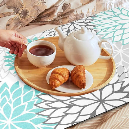 Findosom 2PCS 12" x 20" Dish Drying Mat & 24" x 5.5" Sink Splash Guard, Super Absorbent & Cuttable Dish Mat Drying Kitchen Mat with Teal Floral, Hide Stain Drying Mat for Kitchen Counter