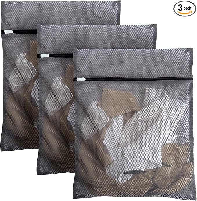 3Pcs 12 x 16 Inches Laundry Bags for Delicates, Durable Honeycomb Mesh Laundry Bags, Sturdy Zipper Laundry Bag for Lingerie, Clothes, Shoes, Socks, Gray