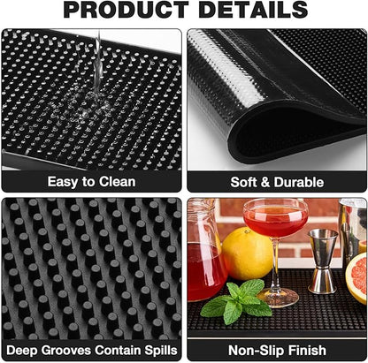 Facmogu 2PCS 12" x 6" Rubber Bar Mats, PVC Bar Service Mats for Cocktail Bartender, Spill Cup Pads Glass Whiskey Coffee Wine Tea Beer Coaster Placemats