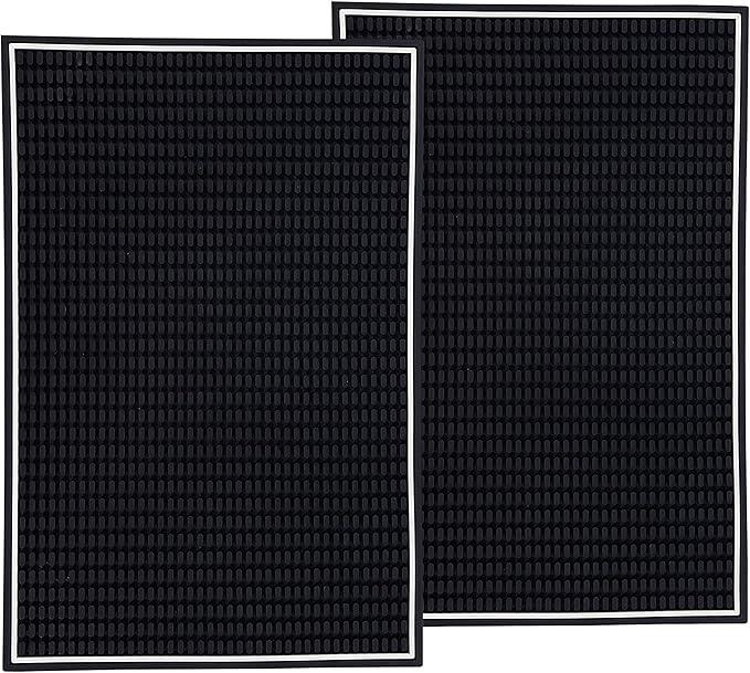 Highball & Chaser Premium Bar Mat 18in x 12in 1cm Thick Durable and Stylish Service Bar Mat for Spills, Coffee, Bars, Restaurants and Counter Top Dish Drying Mat, Glass Drying Mat (2 Pack Black)