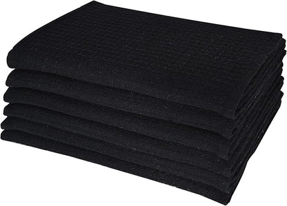 Dish Towels|Kitchen Dish Cloths Two-Sided Waffle Terry|13x28 Inches 100% Cotton Dish Rags Washing Dishes|Super Absorbent Reusable Quick Drying Dish Towels| 6-Pc Set Black