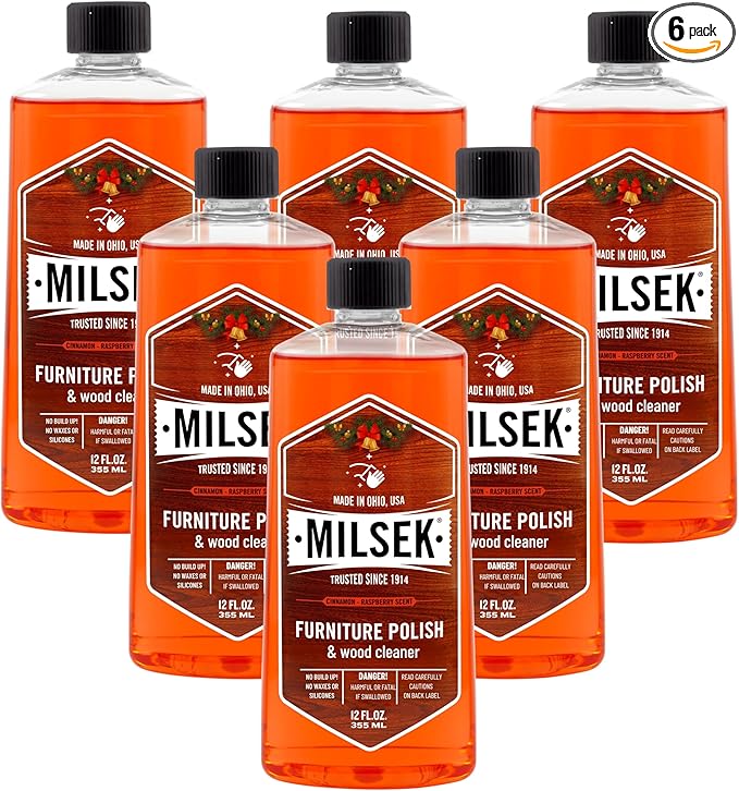 Milsek Furniture Polish and Wood Cleaner with Cinnamon Raspberry Scent - For Home and Household from Hardwood Floors to Kitchen Cabinets - 12 Fl Oz (Pack of 6)