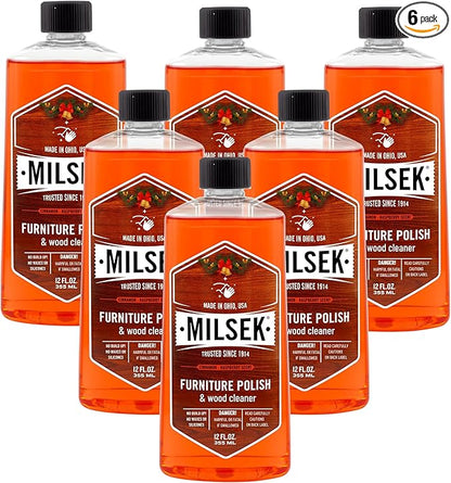 Milsek Furniture Polish and Wood Cleaner with Cinnamon Raspberry Scent - For Home and Household from Hardwood Floors to Kitchen Cabinets - 12 Fl Oz (Pack of 6)