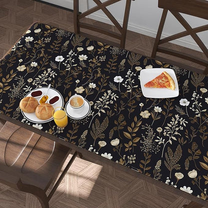 Vintage Adhesive Shelf Liner Contact Paper, 17.5" x 78" Black Floral Theme Wallpaper Boho Design for DIY Craft, Vinyl Removable Wallpaper for Dresser Dollhouse Cabinet Drawer in Dark Brown