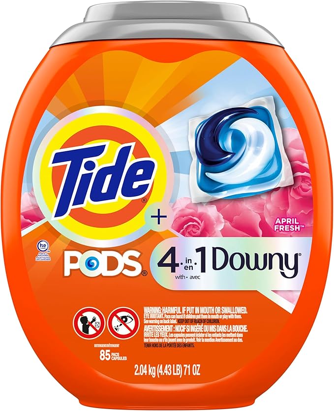 Tide PODS Laundry Detergent soap with a touch of Downy 4-in-1 Detergent, 85 Count, Stain Remover, Freshness, Softness, Fabric Protecter, HE Compaible