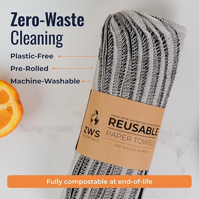 Zero Waste Reusable Paper Towels, Organic Cotton Flannel Wipes for Kitchen, Bathroom, Hand Drying, Pet Messes, and Counter Cleaning, Grey Tones, 24-Pack Gift Set