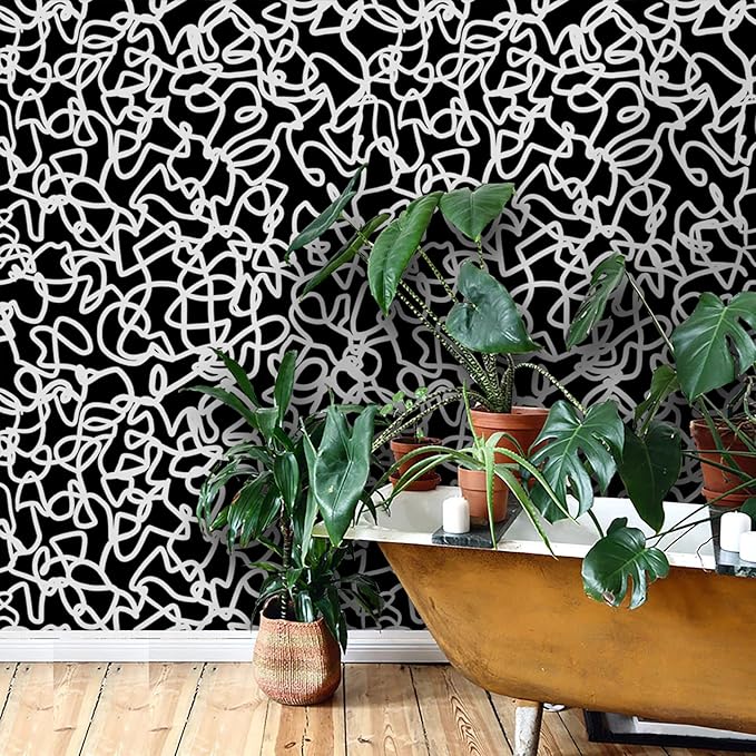 Ismoon 17.3"x393" Peel and Stick Wallpaper Black and White Contact Paper Black Modern Striped Removable Self-Adhesive Wall Paper Renter Friendly Wallpaper for Bathroom Bedroom Cabinets Decor Vinyl