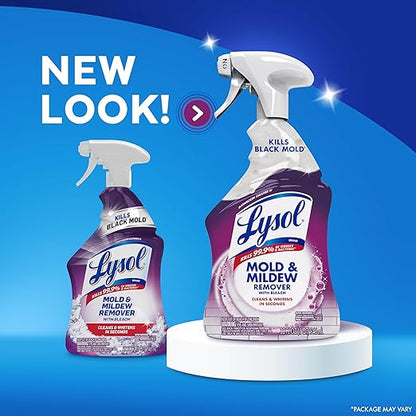 Lysol Mold & Mildew Remover Spray, Bathroom & Shower Cleaner, Disinfectant Spray, Stain Remover with Bleach, Tough on Black Mold, Multipurpose Cleaner for Home and Kitchen, 32oz
