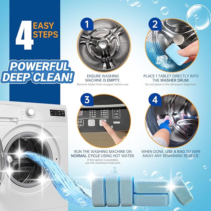 36 Pack Washing Machine Cleaner Descaler Tablets-18-Month Supply, Deep Cleaning Descaler for Front & Top Load Washers, Deodorizer, Mold & Limescale, Septic Safe, Compatible with All Brands
