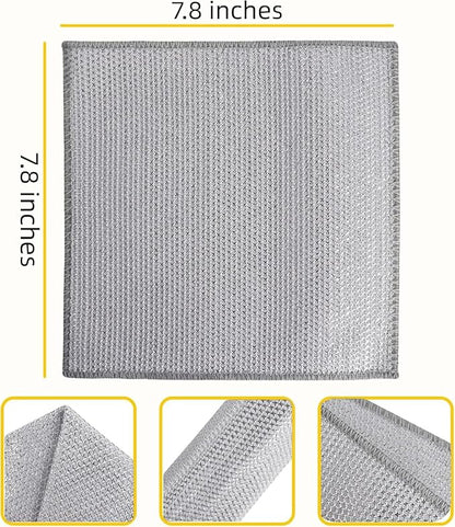 Multipurpose Wire Dishwashing Rags - 5Pcs Non Scratch Wire Dishcloths | Double Layered Microfiber Cleaning Cloths | Reusable Steel Metal Wire Cloth Mesh Miracle Cleaning Cloths for Home and Kitchen