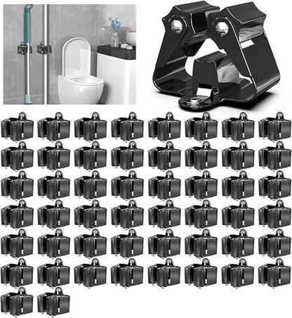 3-H Stainless Steel Broom Holder Wall Mount 50-Pack, Heavy Duty Mop and Broom Organizer with Screws, Tool Storage Rack for Kitchen, Laundry, Bathroom, Garage, Garden Shed,Black
