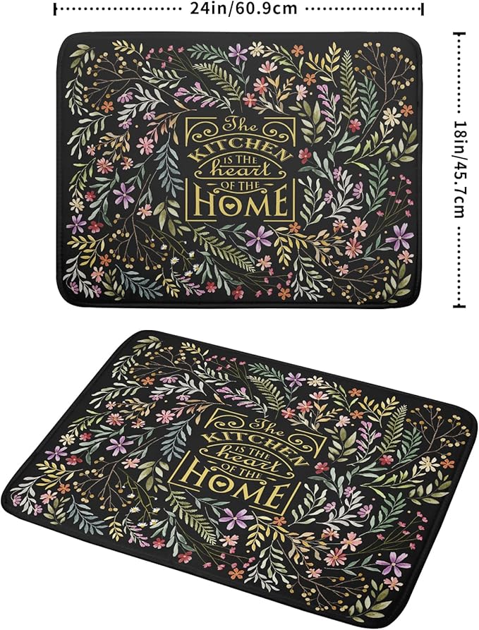 Vintage Microfiber Dish Drying Mat Wildflowers Leaves Absorbent Dry Mat for Kitchen Counter Decor
