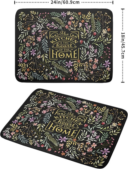 Vintage Microfiber Dish Drying Mat Wildflowers Leaves Absorbent Dry Mat for Kitchen Counter Decor
