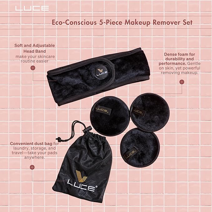 LUCE Makeup Remover Pads Reusable – First Velour Microfiber Makeup Remover Cloth, Eco-Friendly Washable Design, Ultra-Soft for All Skin Types