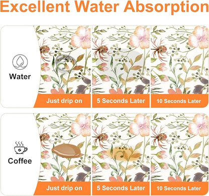 LOKHOM Dish Drying Mat for Kitchen Counter, 12"x20" Absorbent Coffee Bar Mat with Pink Roses Petals , Dish Drainer Rack Mats for Kitchen Counter Coffee Maker Coffee Pot Dining Room Decoration