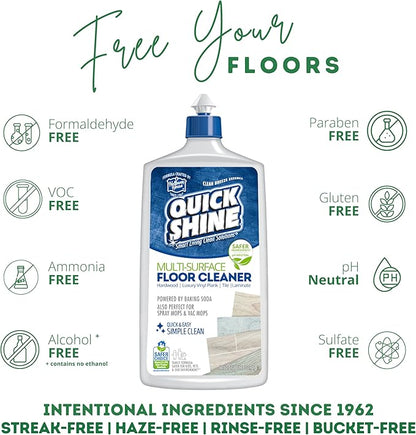 Quick Shine Multi Surface Floor Cleaner & Floor Polish w/Clean Shine Technology 2-27oz Bottles | Use on Hardwood, Laminate, Luxury Vinyl Plank, Tile & Stone | Safer Choice Formulas