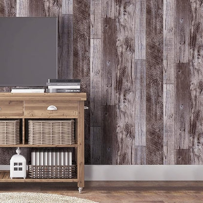 Yun-aeon Gray Wood Peel and Stick Wallpaper 17.3" X 400" Self Adhesive Wallpaper Backsplash Line Removable Wall Paper Bathroom Old Furniture Renovation Furniture