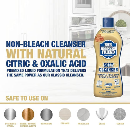 Bar Keepers Friend Soft Cleanser (13 oz) and MORE Spray + Foam (25.4 oz) Multipurpose Cleaner Bundle, Stain & Rust Remover for Multi Surface Bathroom, Kitchen & Outdoor Cleaning