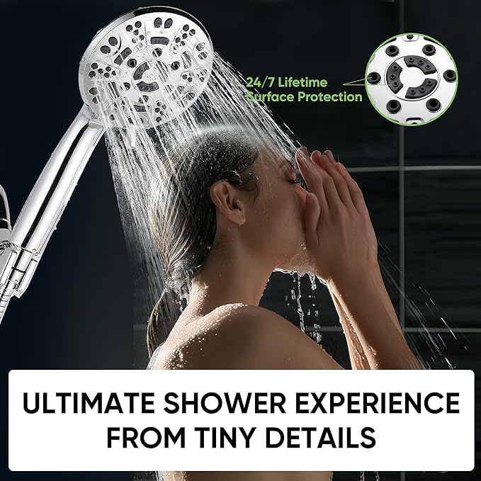 Cobbe 8-Setting Handheld Shower Head with High Pressure Shower Heads - Bathroom Showerhead Set - Detachable Showerhead with 5ft Stainless Steel Hose and Brass Swivel Bracket (Chrome)