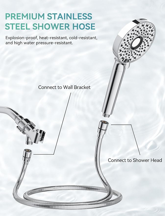 Magichome Filtered Shower Head with Handheld, High Pressure 10-Spd Detachable Chrome Showerhead with Stainless Hose, Water Softener Filter Beads for Hard Water - Remove Chlorine, Reduce Dry Itchy Skin