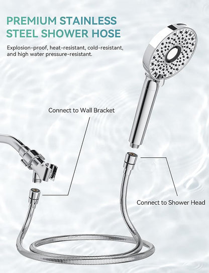 Magichome Filtered Shower Head with Handheld, High Pressure 10-Spd Detachable Chrome Showerhead with Stainless Hose, Water Softener Filter Beads for Hard Water - Remove Chlorine, Reduce Dry Itchy Skin