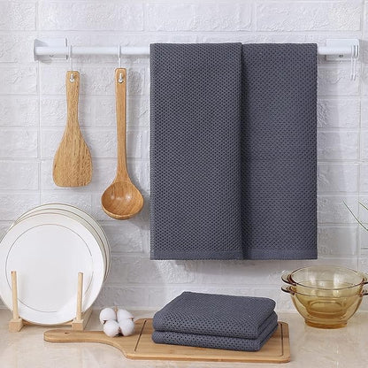 Kitinjoy 100% Cotton Waffle Weave Kitchen Hand Towels (13 X 28 Inches, Dark Grey), 8-Pack Super Soft and Absorbent Dish Towel for Drying Dishes