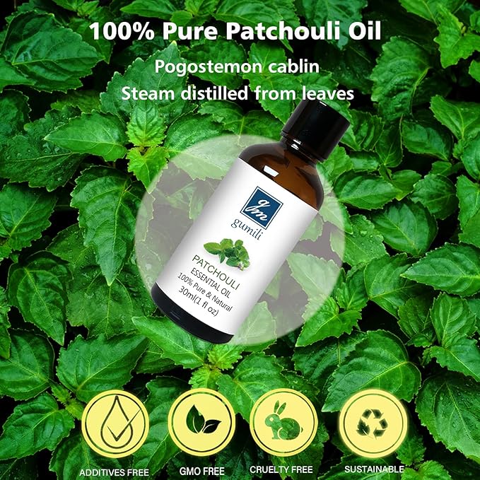 GM Gumili Patchouli Essential Oil 1 Oz, 100% Pure Patchouli Oil for Skin, Diffuser, Perfume & DIY - 30ml