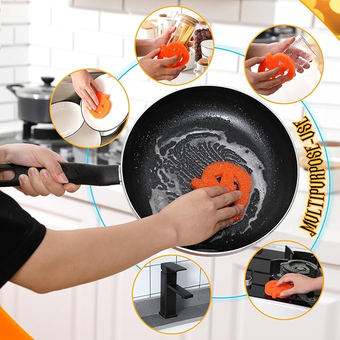 Umigy 12 Pcs Halloween Cleaning Sponges Cute Kitchen Scrub Sponges Ghost Bat Pumpkin Cat Sponge Temperature Sensitive Non Scratch Household Cleaning Sponges Scrubber for Dish Pots and Pans Dishwashing