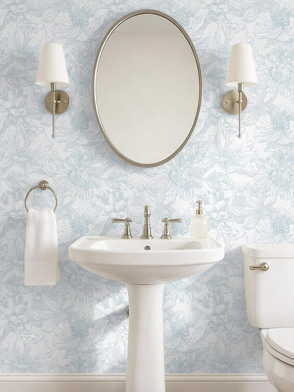 Ismoon Large Floral Peel and Stick Wallpaper Boho White and Blue Contact Paper 17.3inx6.5ft Modern Wall Paper Removable Self Adhesive Vinyl Wallpaper for Bedroom Cabinet Waterproof Mural Wall Decor