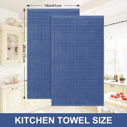 Homaxy Premium Cotton Kitchen Towels 16"x 28", Large Natural Ring Spun 390 GSM Dish Towels, Super Absorbent Terry Kitchen Hand Towels, Soft Tea Towels with Hanging Loop, Pure Navy Blue Design, 12 Pack