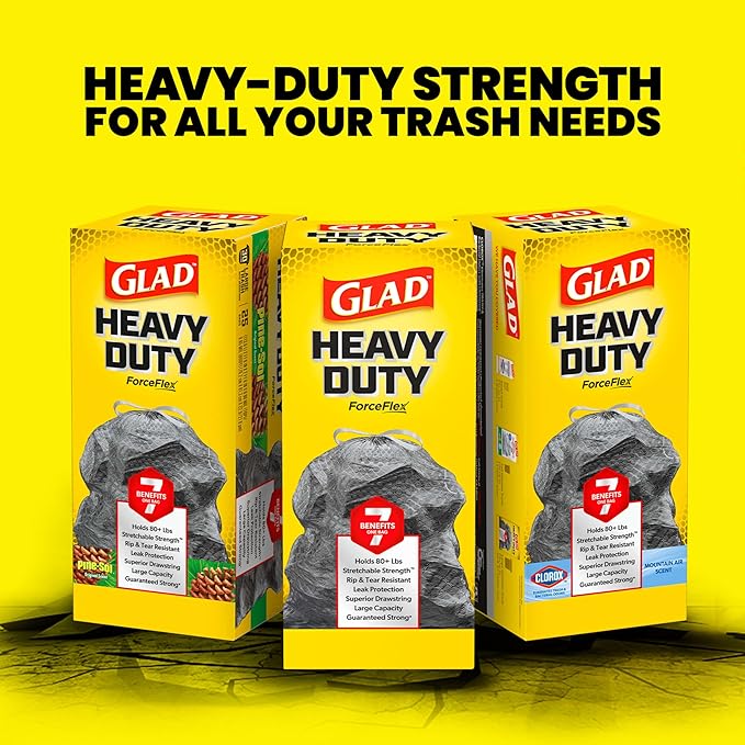 Glad Trash Bags, ForceFlex Large Garbage Bags ‚ 30 Gallon Black Trash Bag ‚ 68 Count (Package May Vary)