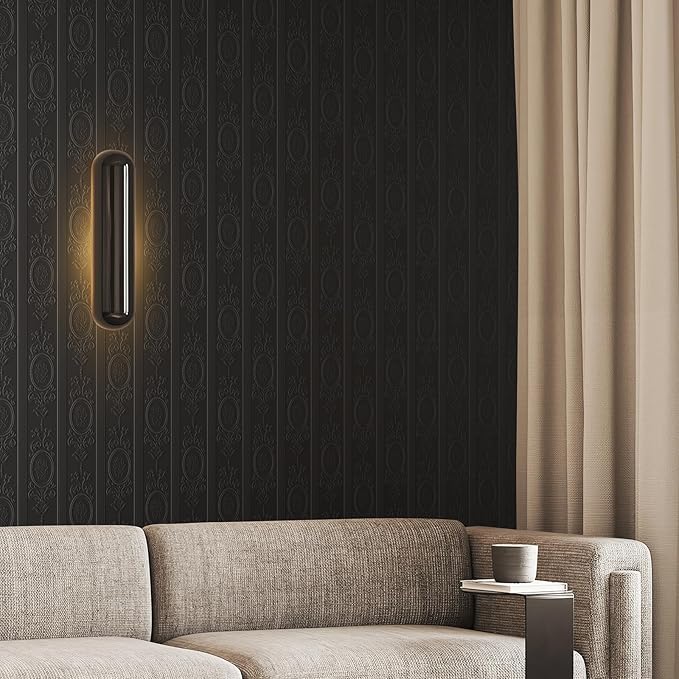 JiffDiff Wallpaper Peel and Stick Textured, 3D Black Embossed Wall Paper Stick on Wallpaper Modern Waterproof Self Adhesive Contact Paper(17.3" x 1200")