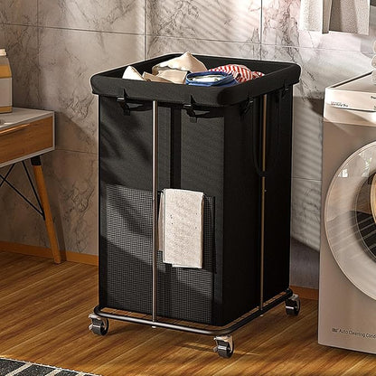 Laundry Basket 155L, Oxford Fabric Laundry Hampers, Metal Frame and Removable Bag Design with Wheels, Suitable for Bedroom, Bathroom, Dorm Room, Laundry Room (Pure Black)