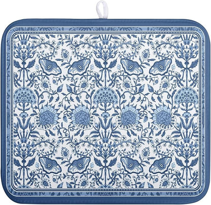 Blue Floral Dish Drying Mat for Kitchen Counter Boho Flowers Dishes Drainer Mats Rustic Farmhouse Microfiber Absorbent Dish Draining Spring Summer Reversible Dish Rack Pad 16x18 Inch
