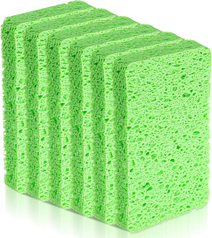 6 Pack Cellulose Sponges Large Size Heavy Duty Scrub Kitchen Sponge Clean Tough Messes Cookware Scrubbers Non Scratching Kitchen Cleaning Pads for Household Bathroom Office Home (Green)