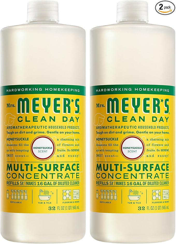 MRS. MEYER'S CLEAN DAY Multi-Surface Everyday Concentrate, Honeysuckle Scent, 32 Fl Oz Bottle - 2 Pack