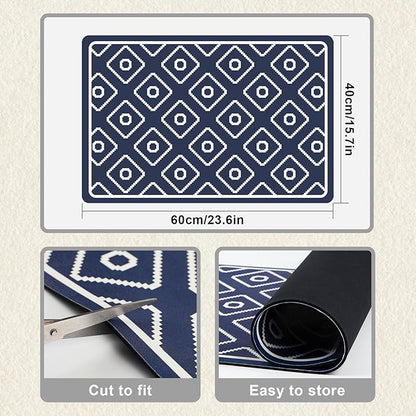 SUEH DESIGN Dish Drying Mat, Absorbent Coffee Mat 23.6 x 15.7 in Quick Dry Drying Mats Large Coffee Mat for Coffee Bar Kitchen Countertop, Dark Blue