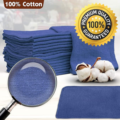 Nabob Wipers Auto Mechanic Shop Towels 100 Pack Bulk Rags 100% Cotton Commercial Grade Shop Rags Size 14"x14" (100 Pack, Blue)
