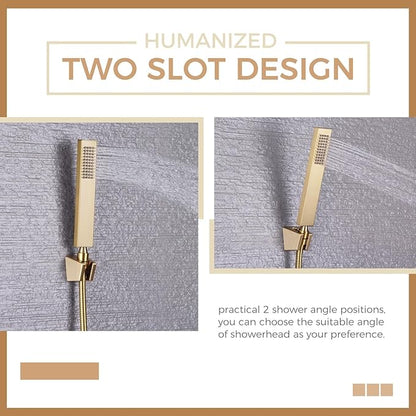 Hand Held Shower Bracket with Two Slot, Aomasi Handheld Shower Head Hose Hanger, ABS Plastic Bidet Sprayer Handle Holder Wall Mount, Brushed Gold