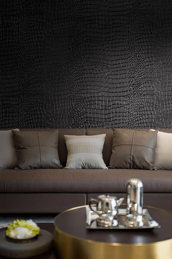 Peel and Stick Wallpaper Black Crocodile Wall Paper Modern Textured Self-Adhesive Removable Contact Paper Thicken Waterproof Easy to Clean Decorative for Bedroom Bathroom Film 197 "x15.75
