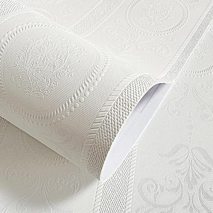 JiffDiff Wallpaper Peel and Stick Textured,3D Embossed Wall Paper Stick on Wallpaper Modern Waterproof Self Adhesive Contact Paper(17.3" x 1200",White)