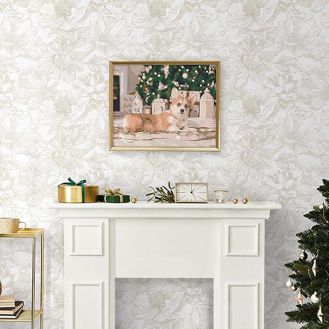 Ismoon Large Floral Peel and Stick Wallpaper Boho Beige/Coffee Contact Paper 17.3inx32.8ft Modern Wall Paper Removable Self Adhesive Bedroom Cabinet Bathroom Waterproof Mural Wall Decor Vinyl Roll