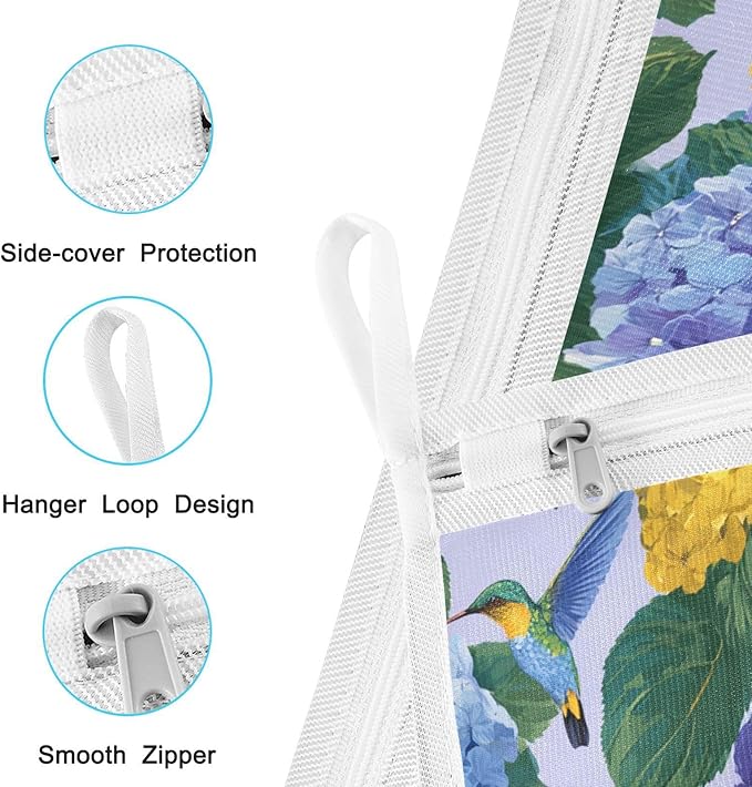 Mesh Laundry Bags Lingerie Bags for Washing Delicates 2 PCS Durable Wash Bag with Zipper Small and Medium Washable Blue Hydrangeas Hummingbirds