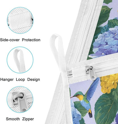 Mesh Laundry Bags Lingerie Bags for Washing Delicates 2 PCS Durable Wash Bag with Zipper Small and Medium Washable Blue Hydrangeas Hummingbirds