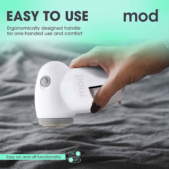 MOD 2 Pack Portable Fabric Shaver and Lint Remover, Reusable Pet Hair Remover, Lint Roller for Clothes, Sweater Shaver, Couch, Blankets with Detachable Lint Collector Tank, Battery Operated, Grey