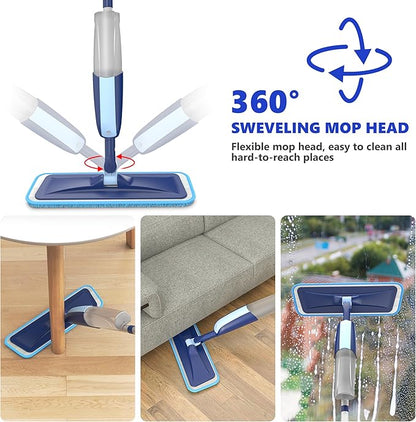 Microfiber Wet Spray Mops for Hardwood Floor Cleaning, Dry Wet Dust Wood Floor Mop with 4 Reusable Washable Mop Pads Refills Fit for Swiffer Power Mop, Flat Floor Mop for Laminate Ceramic Vinyl Tile